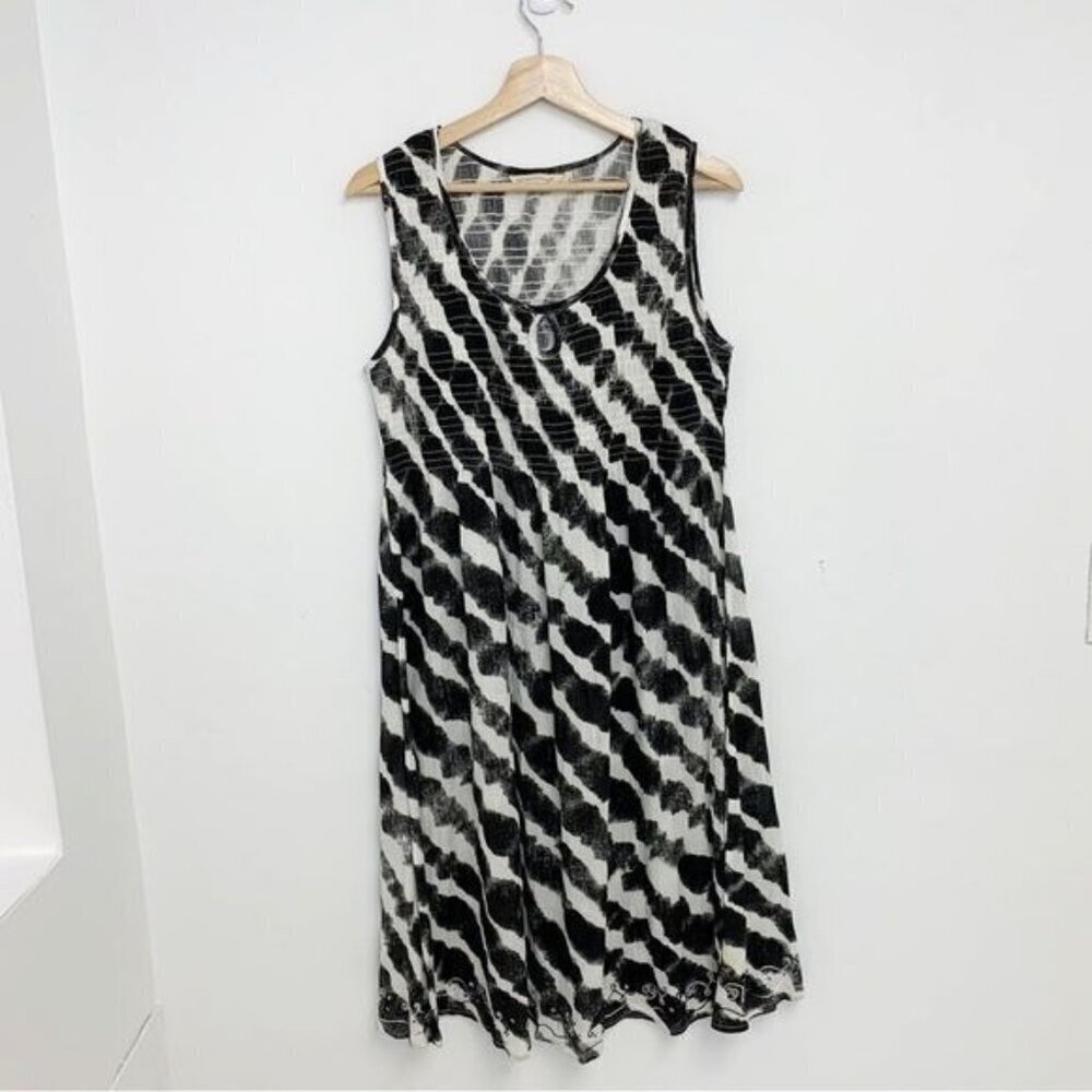 SOFT SURROUNDINGS Abstract Dress black white Batik Tie Dye Womens Sz m new